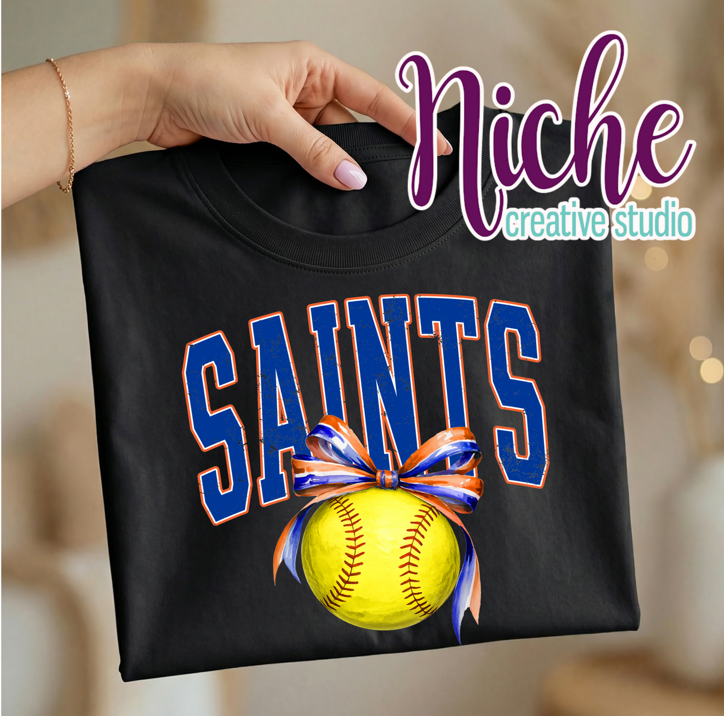 -STL4503 Saints Softball with Ribbon Bow Decal