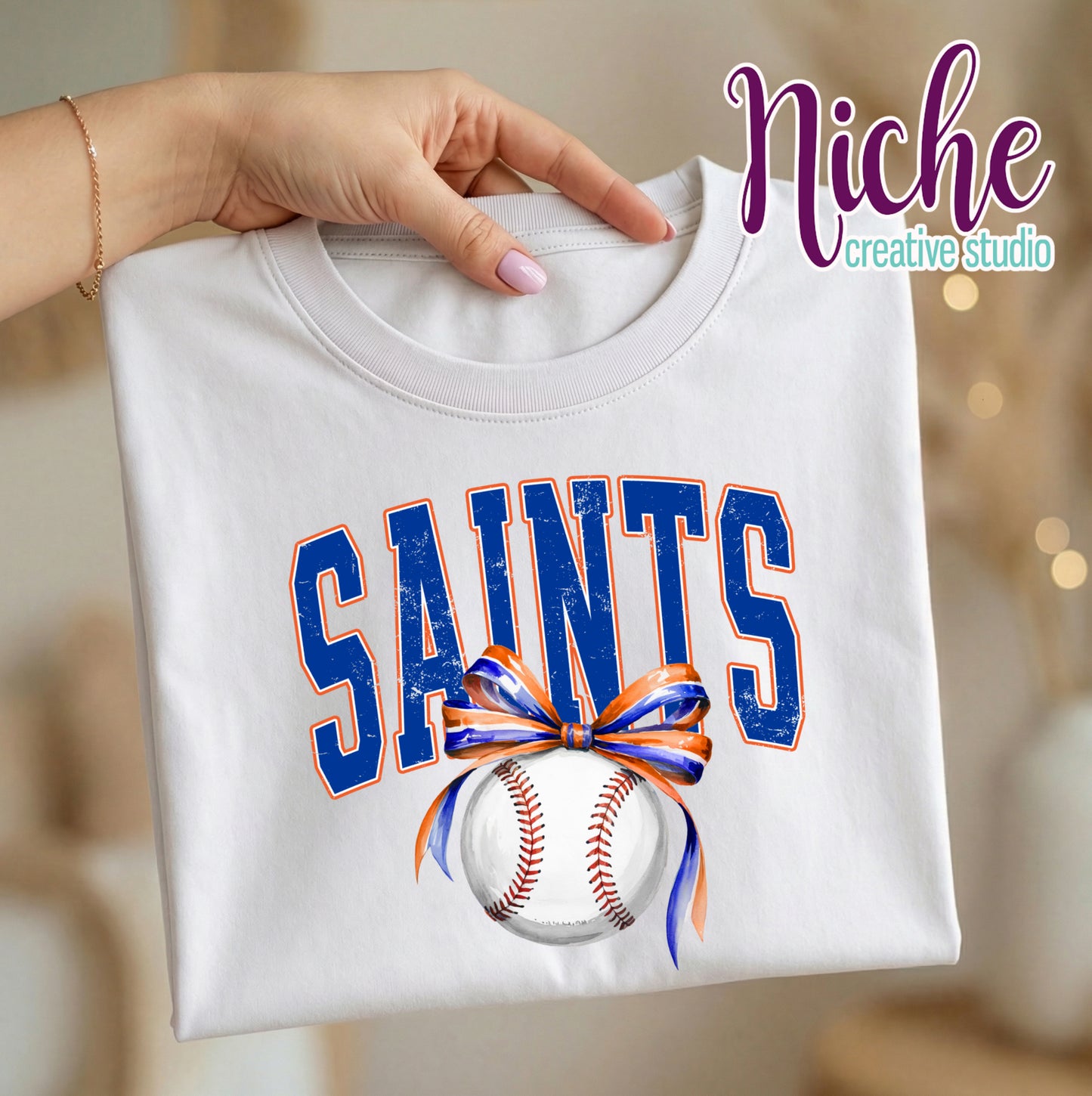 -STL8311 Saints Baseball with Bow Decal