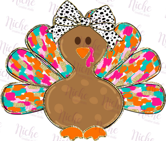 -THA5447 Girl Turkey Rainbow Feathers Decal