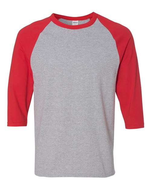 Youth 3/4 Sleeve Raglan: Sport Grey/Red (Gildan)