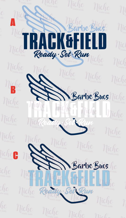 -BAR3082 Barbe Bucs Track & Field Ready Set Run Decal