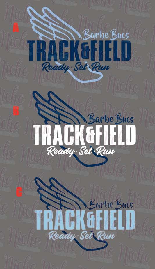 -BAR3082 Barbe Bucs Track & Field Ready Set Run Decal