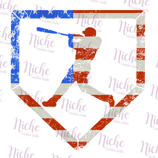 -BAS8138 Baseball Player US Flag Decal