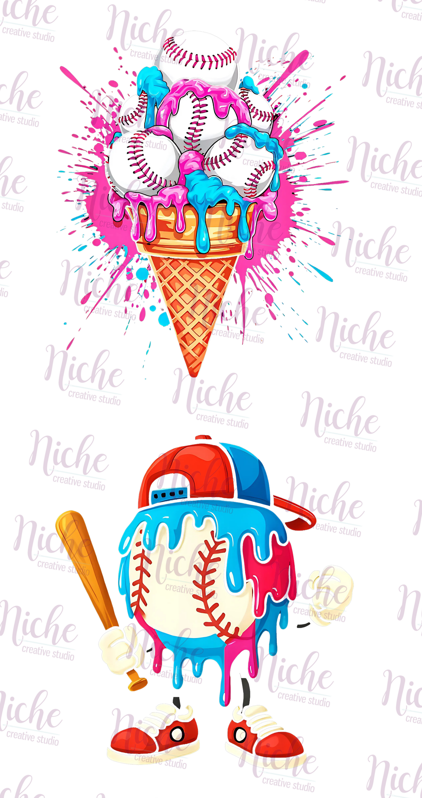 -BAS8263 Baseball Ice Cream Drip Decal