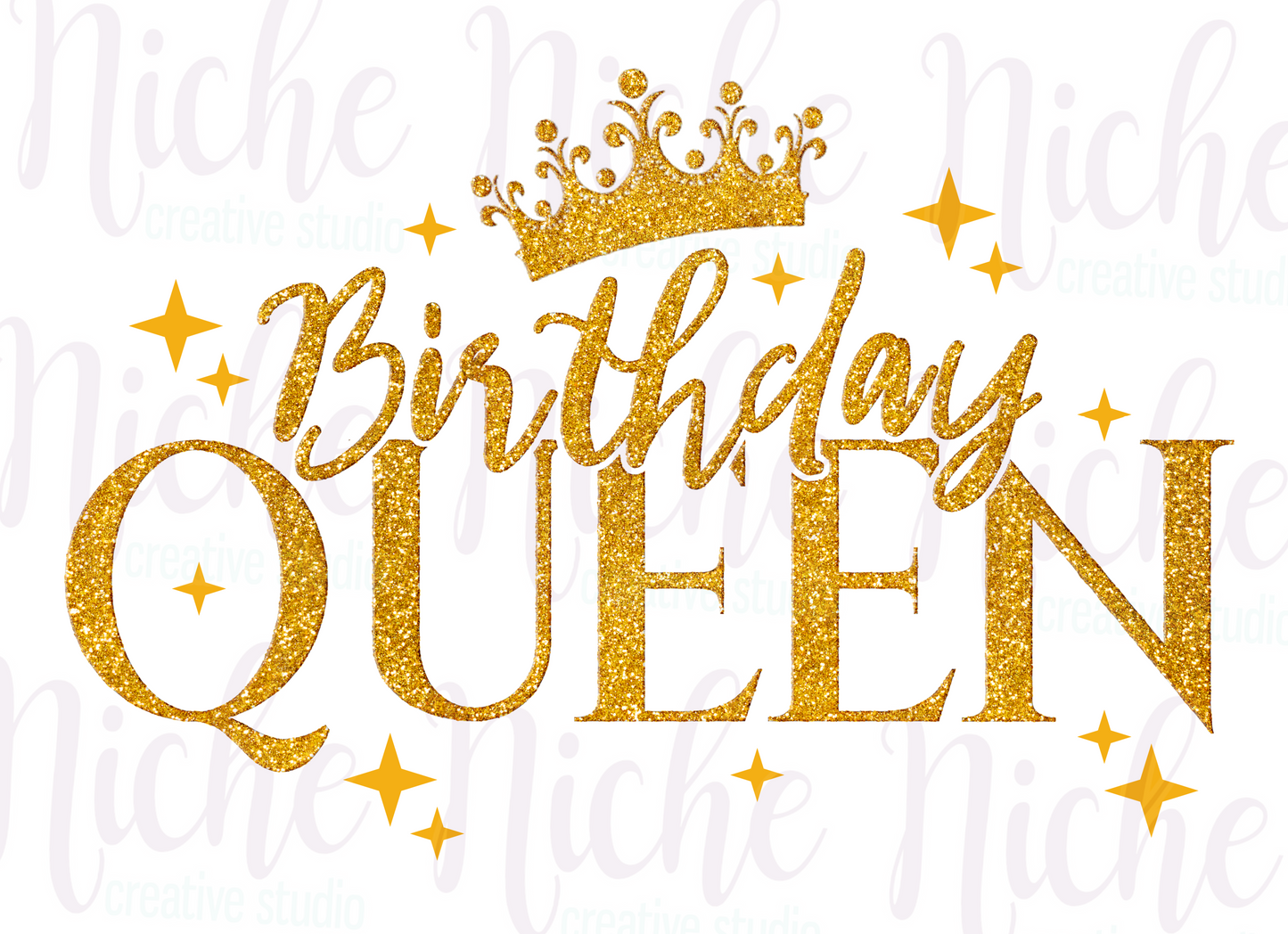 -BIR8531 Birthday Queen in Gold Decal