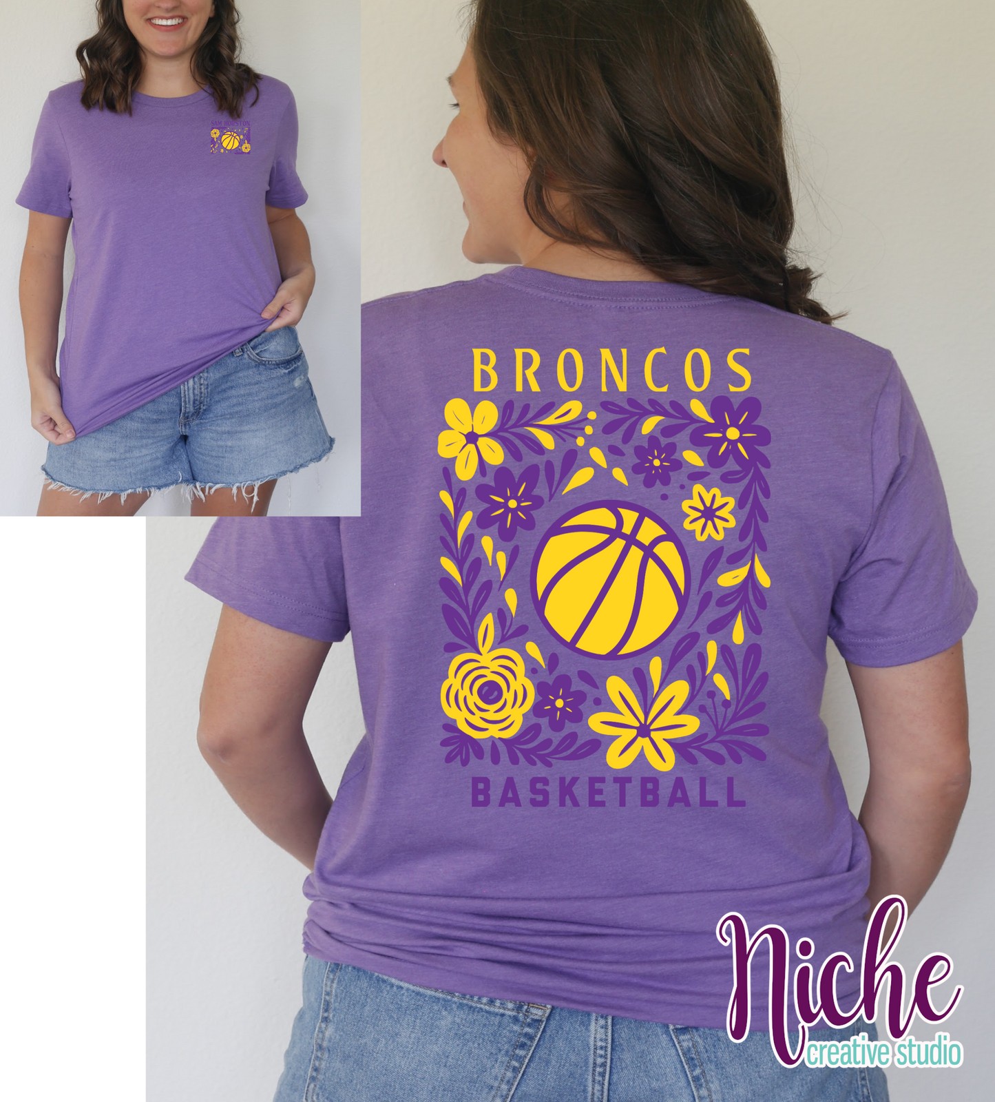 -BRO3017 **Combo** Floral Broncos Basketball Decal
