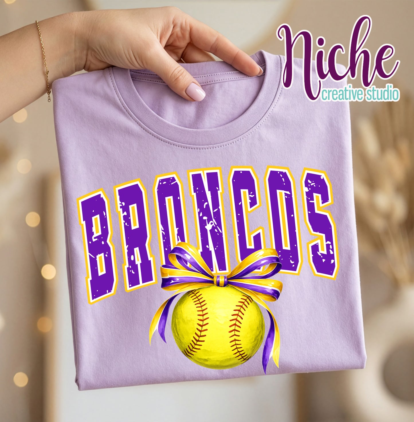 -BRO4501 Softball with Ribbon Bow Decal
