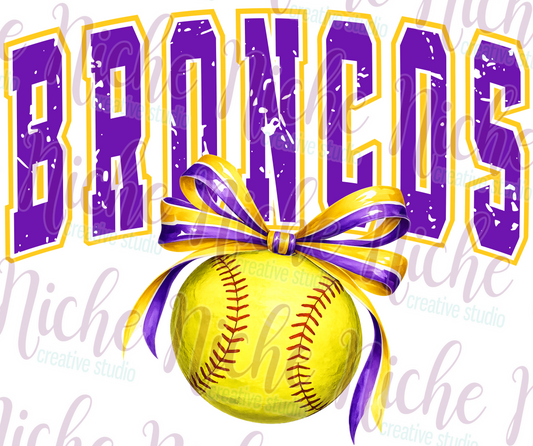 -BRO4501 Softball with Ribbon Bow Decal