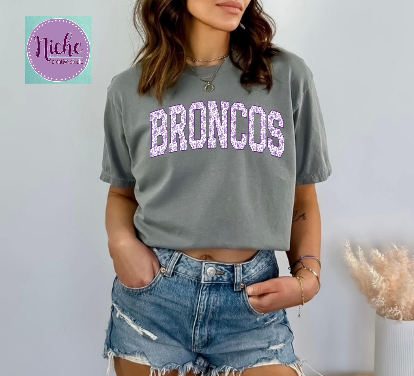 -BRO8257 Broncos Purple Floral Decal