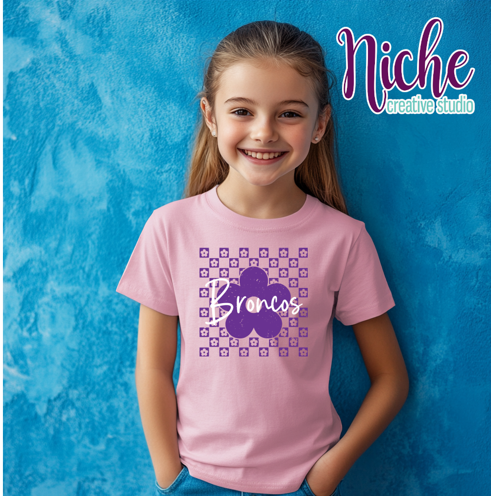 -BRO8308 Checkered Flower Broncos Decal