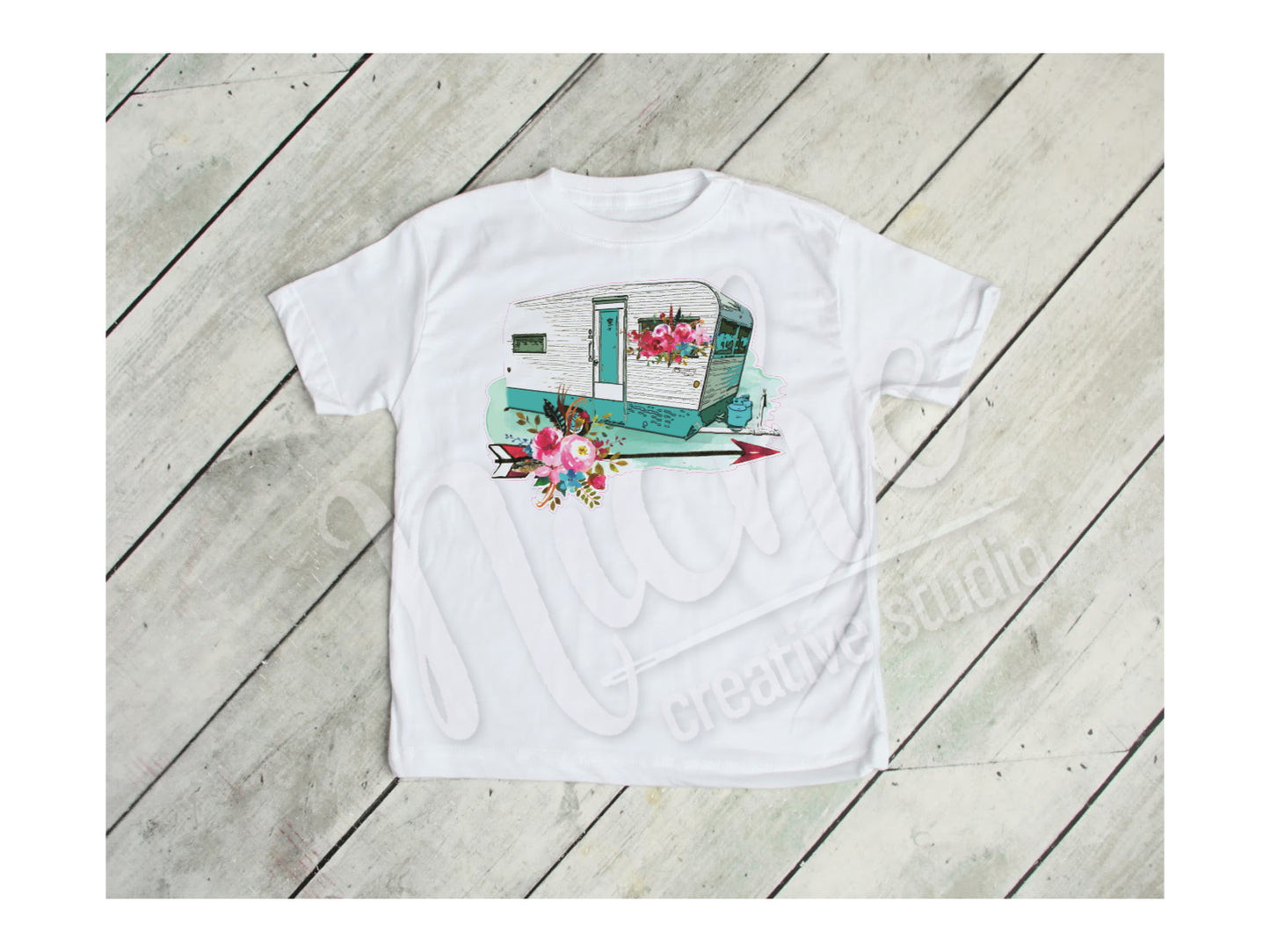 - CAM2606 Teal Floral Camper Decal