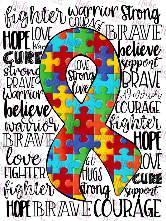 - CAU2863 Autism Puzzle Ribbon Script Decal