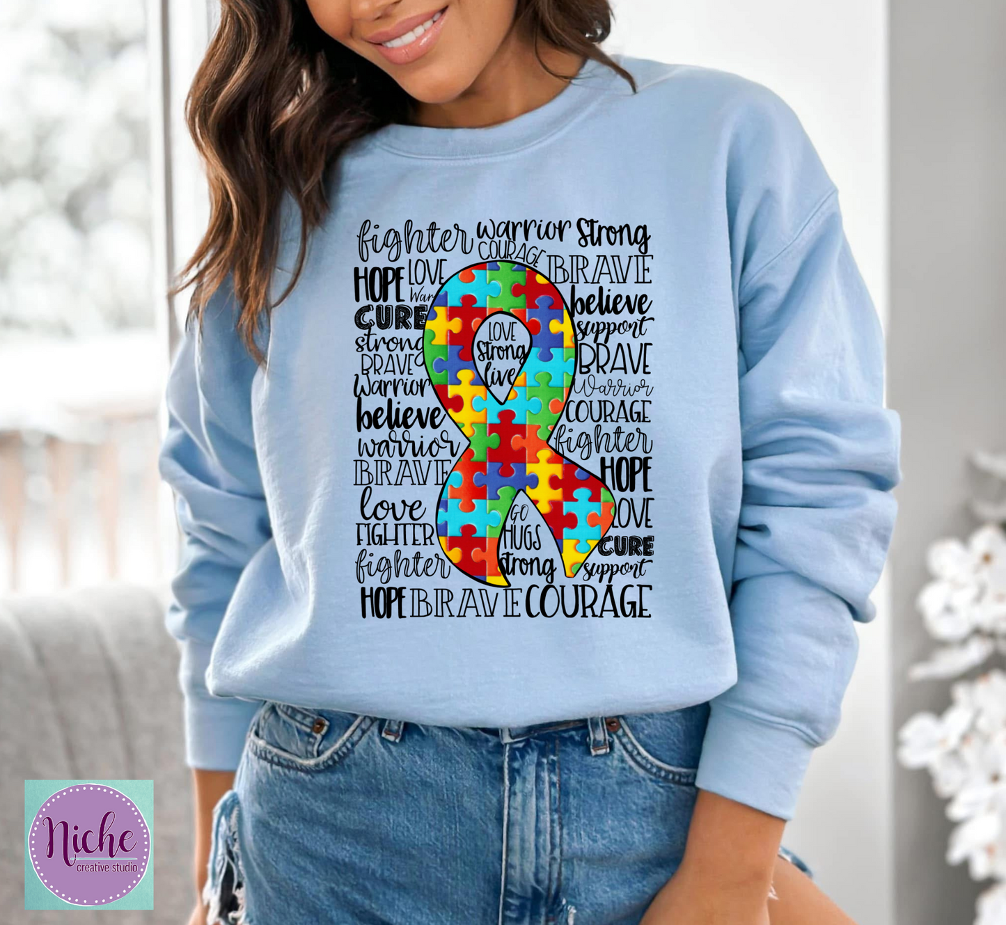 - CAU2863 Autism Puzzle Ribbon Script Decal