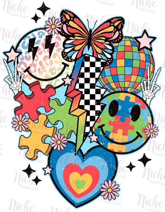 CAU2869 Retro Autism Collage Decal