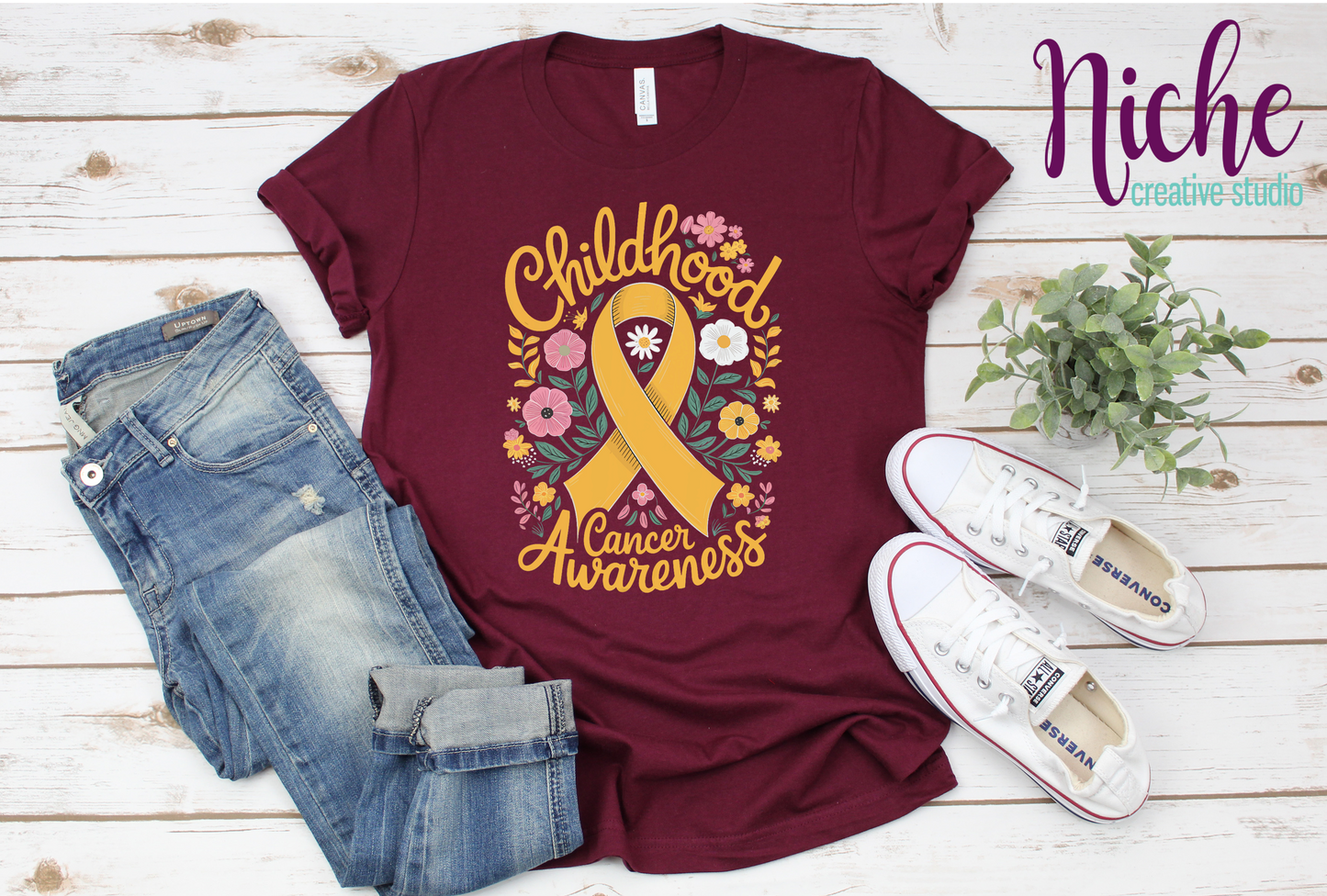 -CAU8291 Childhood Cancer Floral  Awareness Decal