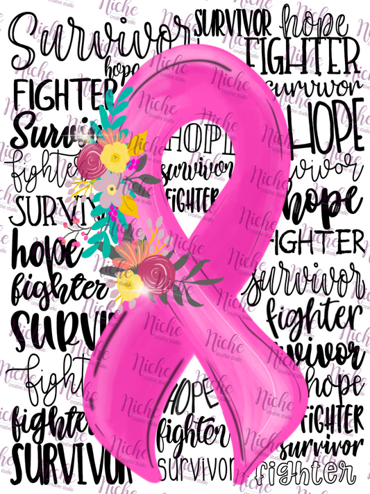 -CAU854 Pink Ribbon Wordy Decal