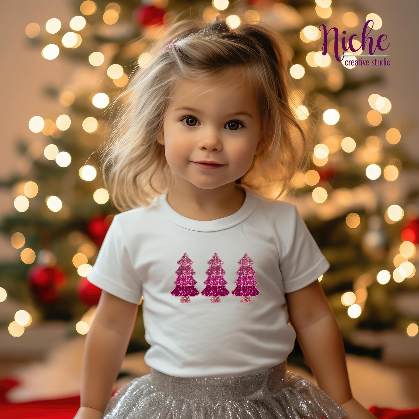 -CHR1044 Pink Tree Faux Sequin Decal