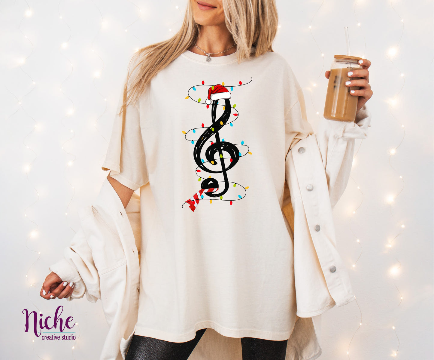 -CHR5478 Music Note with Christmas Lights Decal