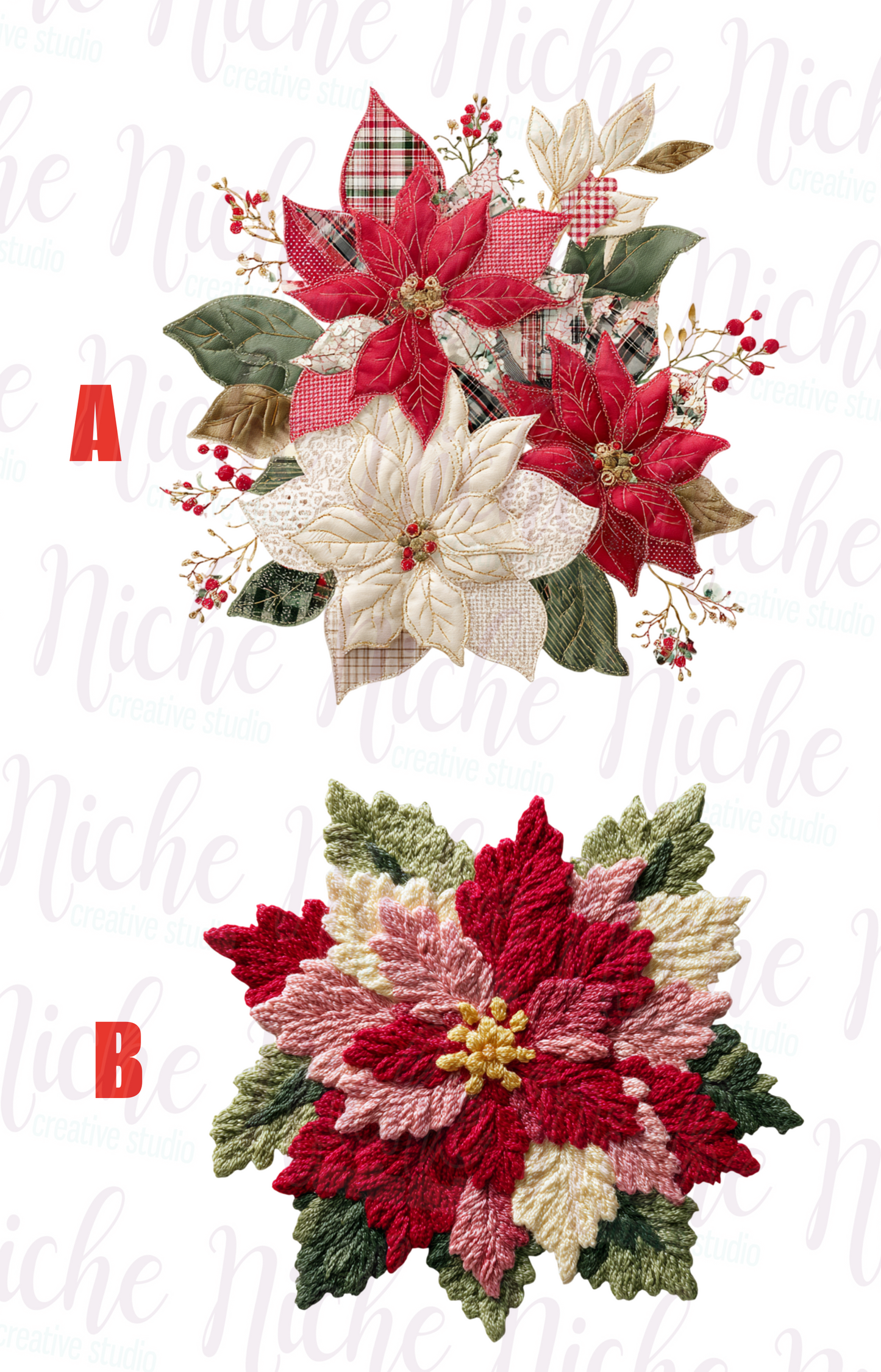 -CHR8429 Patchwork Poinsettia Decal