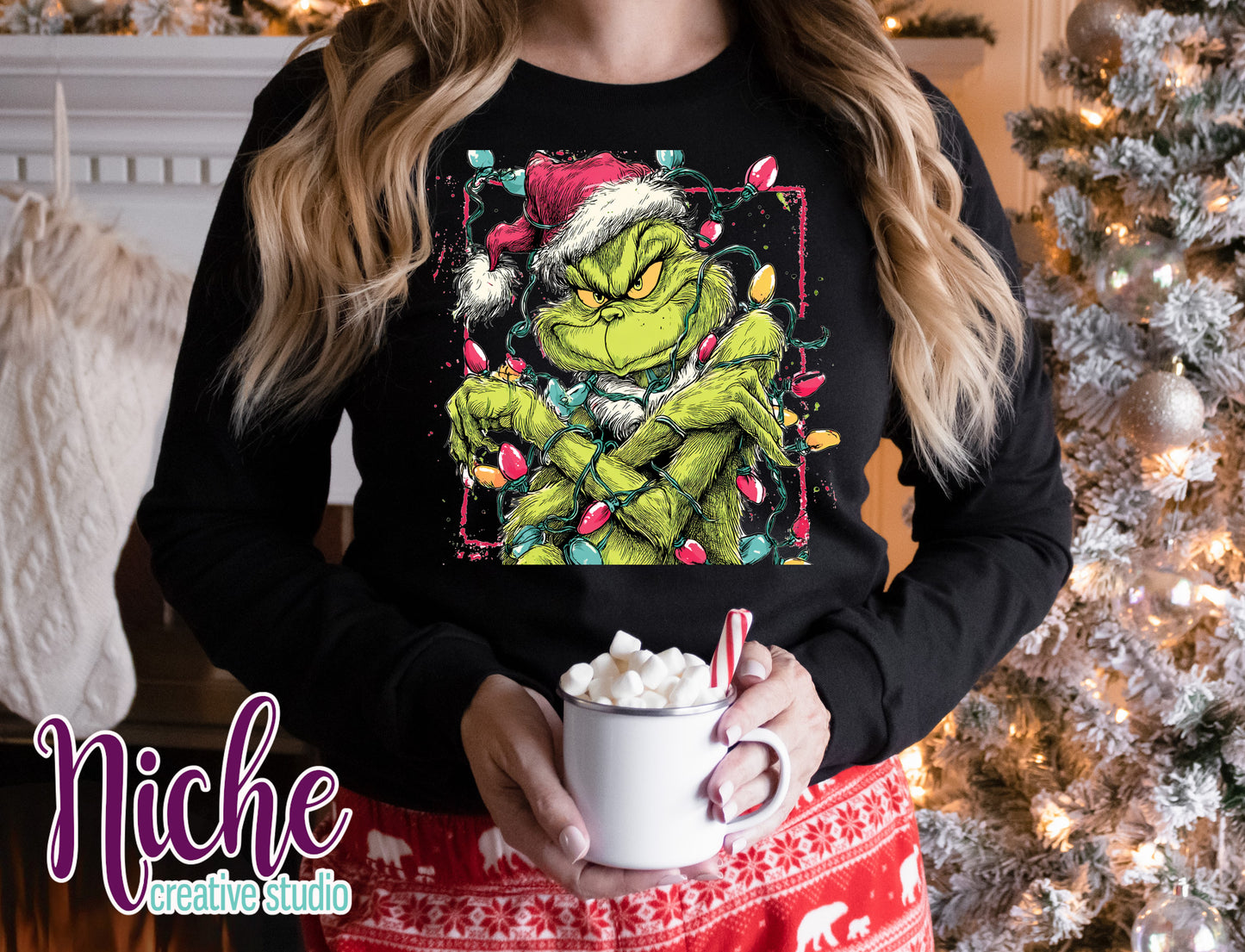 -CHR8463 Grinch with Christmas Lights Decal