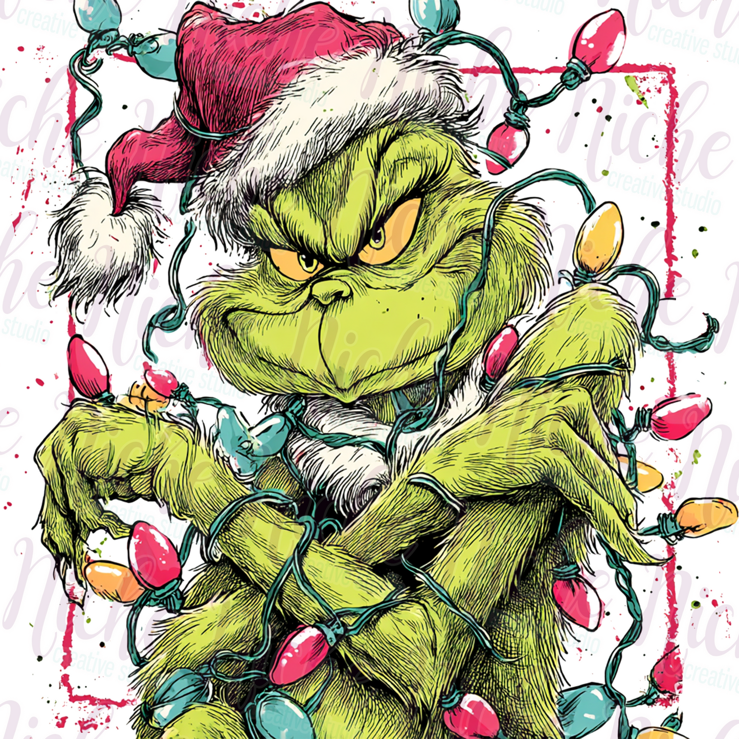 -CHR8463 Grinch with Christmas Lights Decal