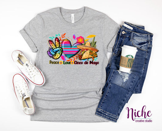 -CIN007 Peace Love Cinco de Mayo Decal