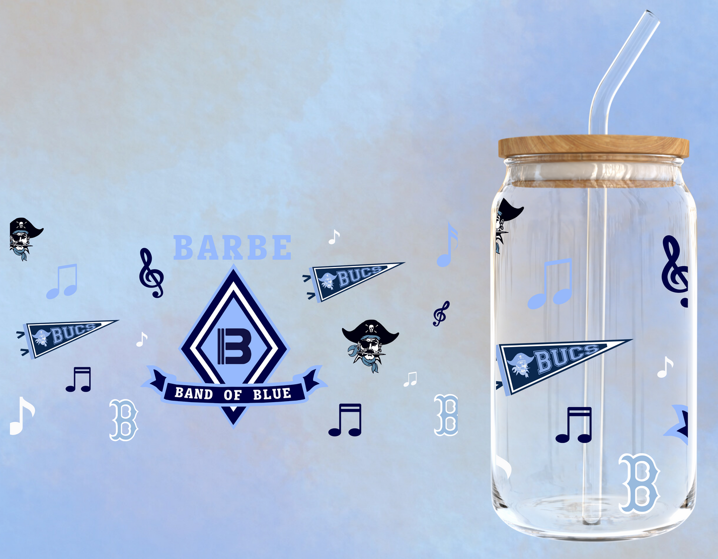# Barbe Band of Blue UV DTF Cup Wraps 9.7" x 4.7"