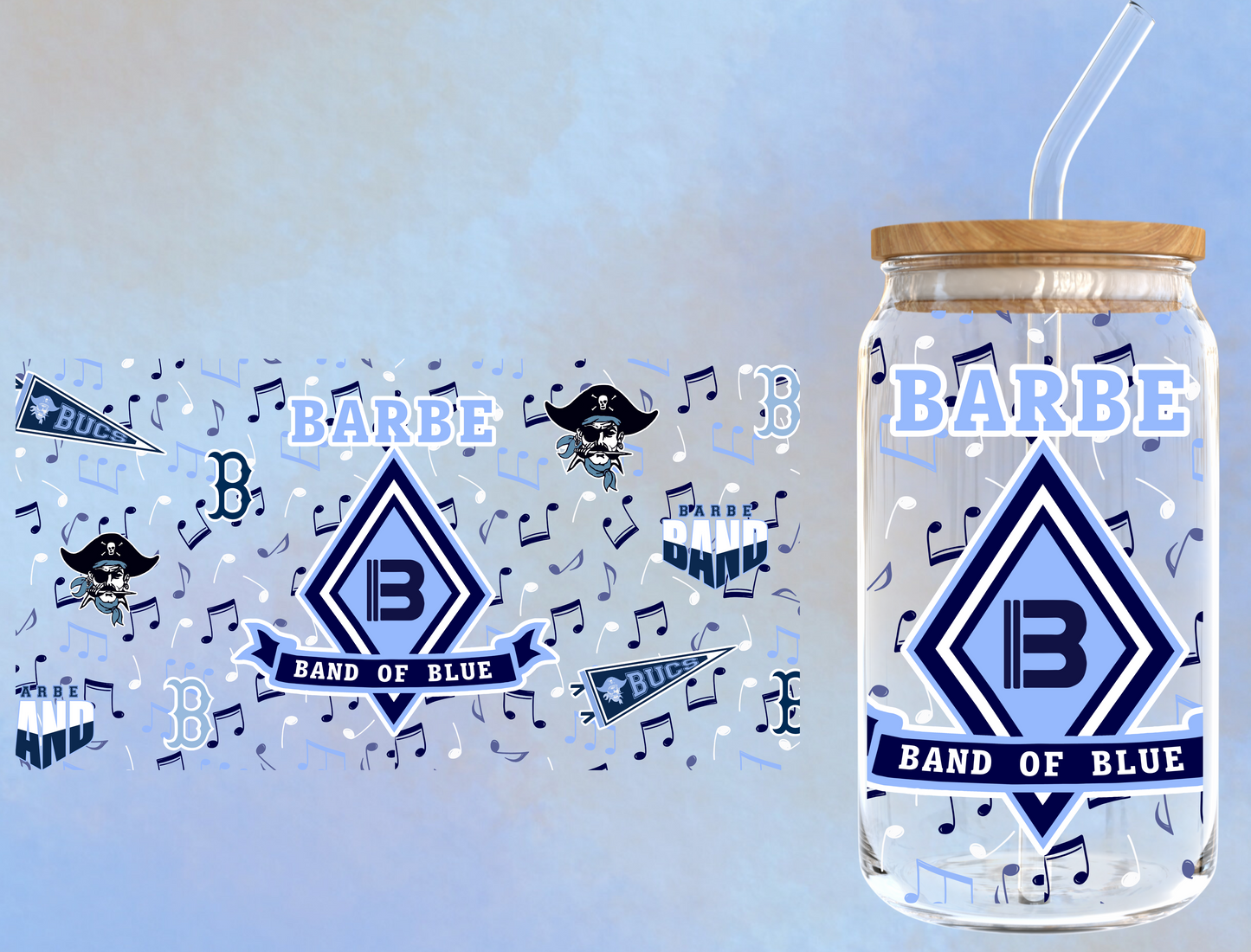 # Barbe Band of Blue UV DTF Cup Wraps 9.7" x 4.7"