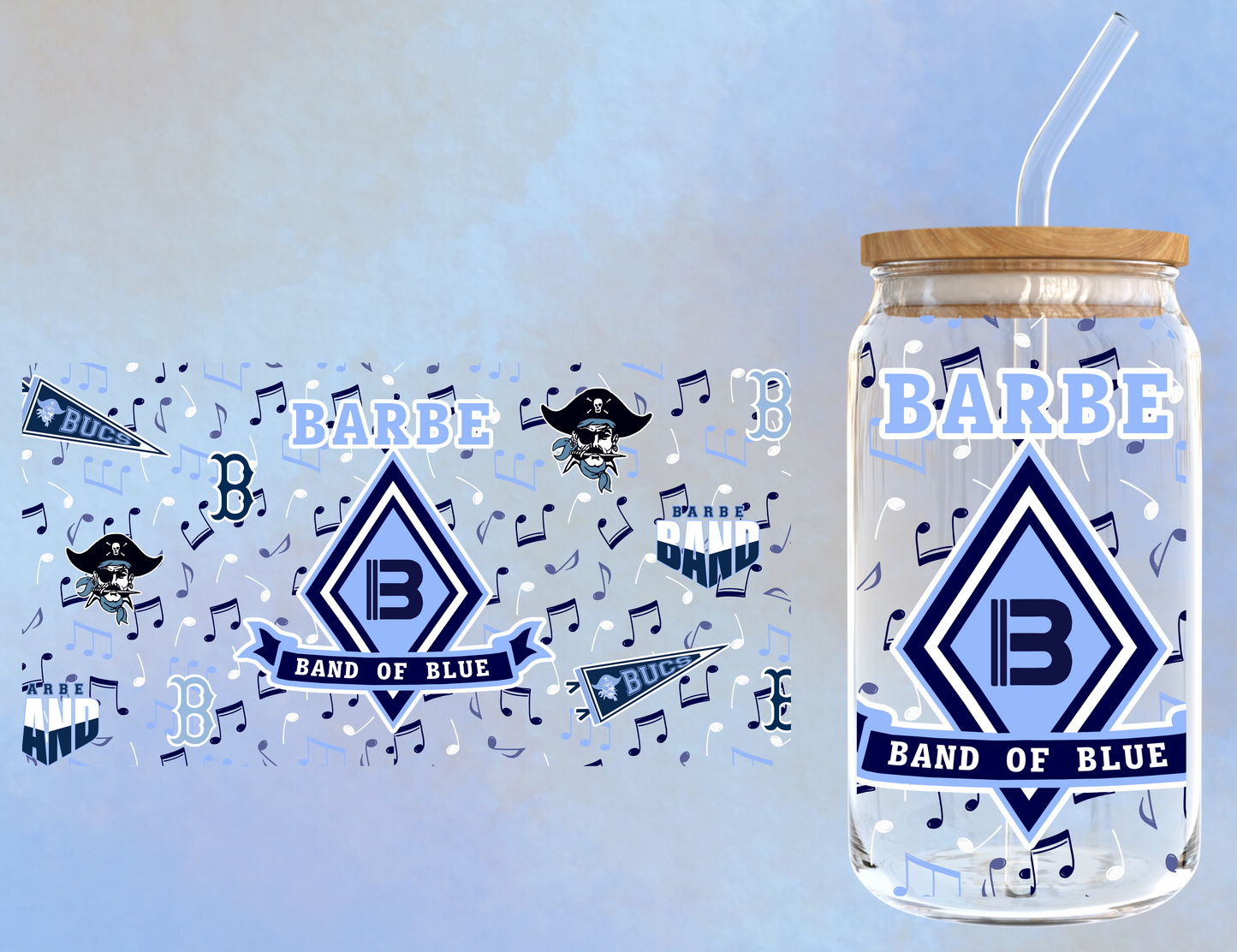 # Barbe Band of Blue UV DTF Cup Wraps 9.7" x 4.7"