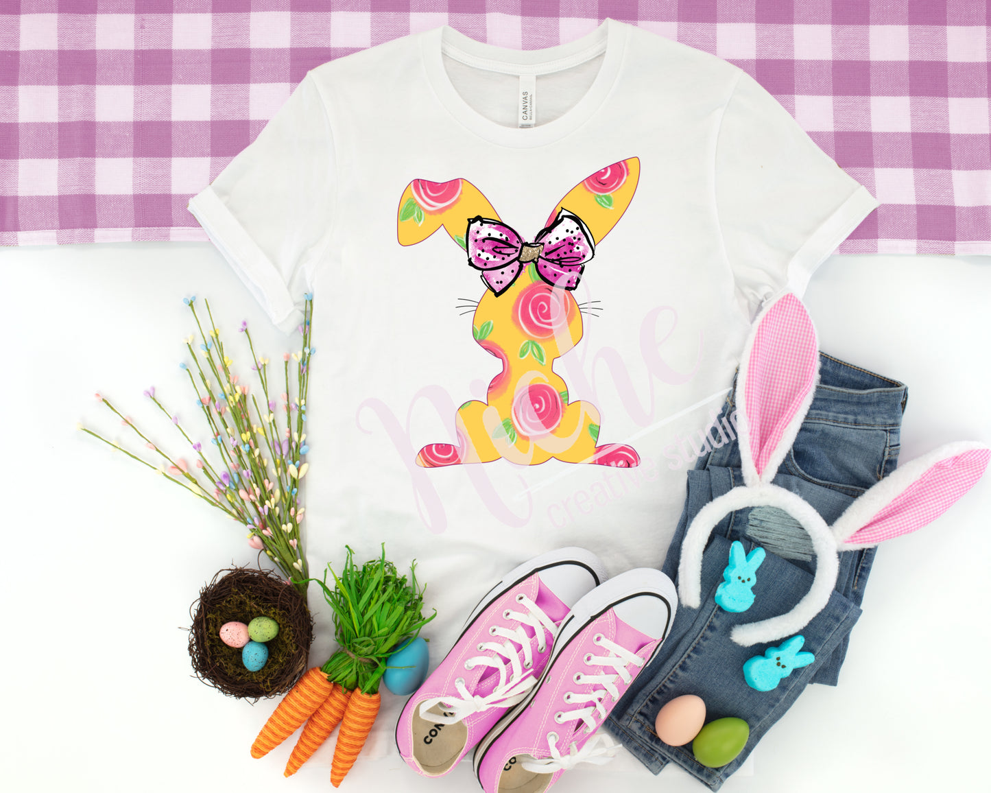 -EAS2516 Yellow Floral Bunny Decal