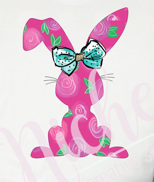 -EAS2530 Pink Floral Bunny Decal