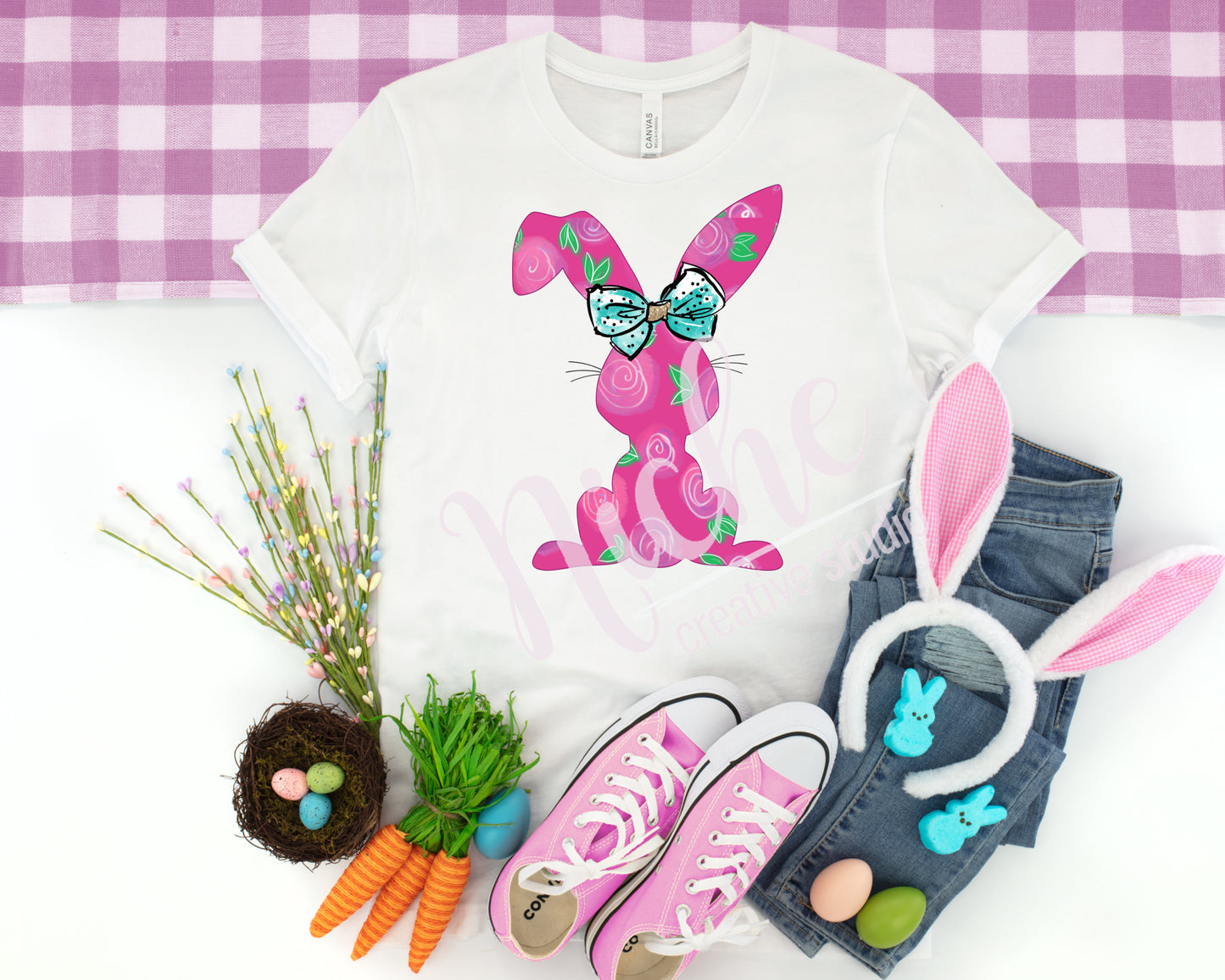 -EAS2530 Pink Floral Bunny Decal