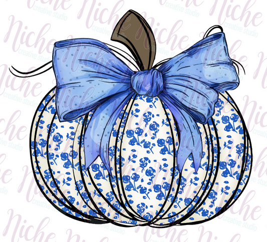 -FAL8425 Blue Floral Pumpkin Decal