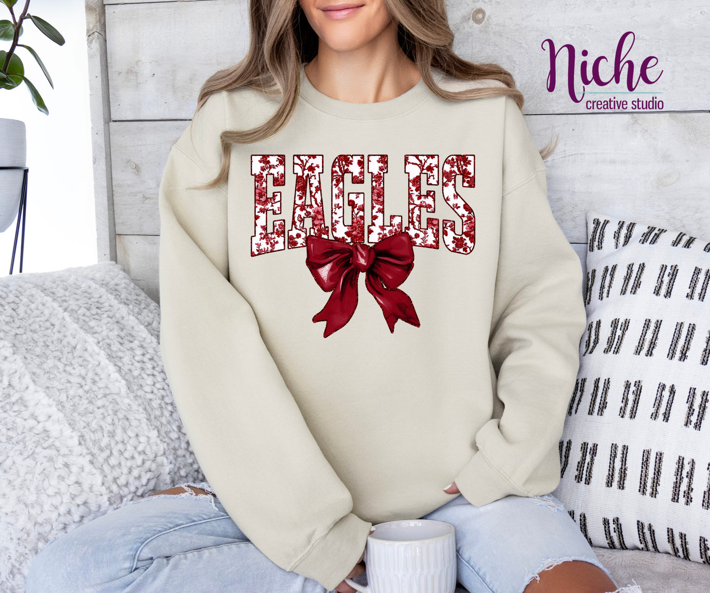 -SCH8250 Floral Eagles with Bow Decal