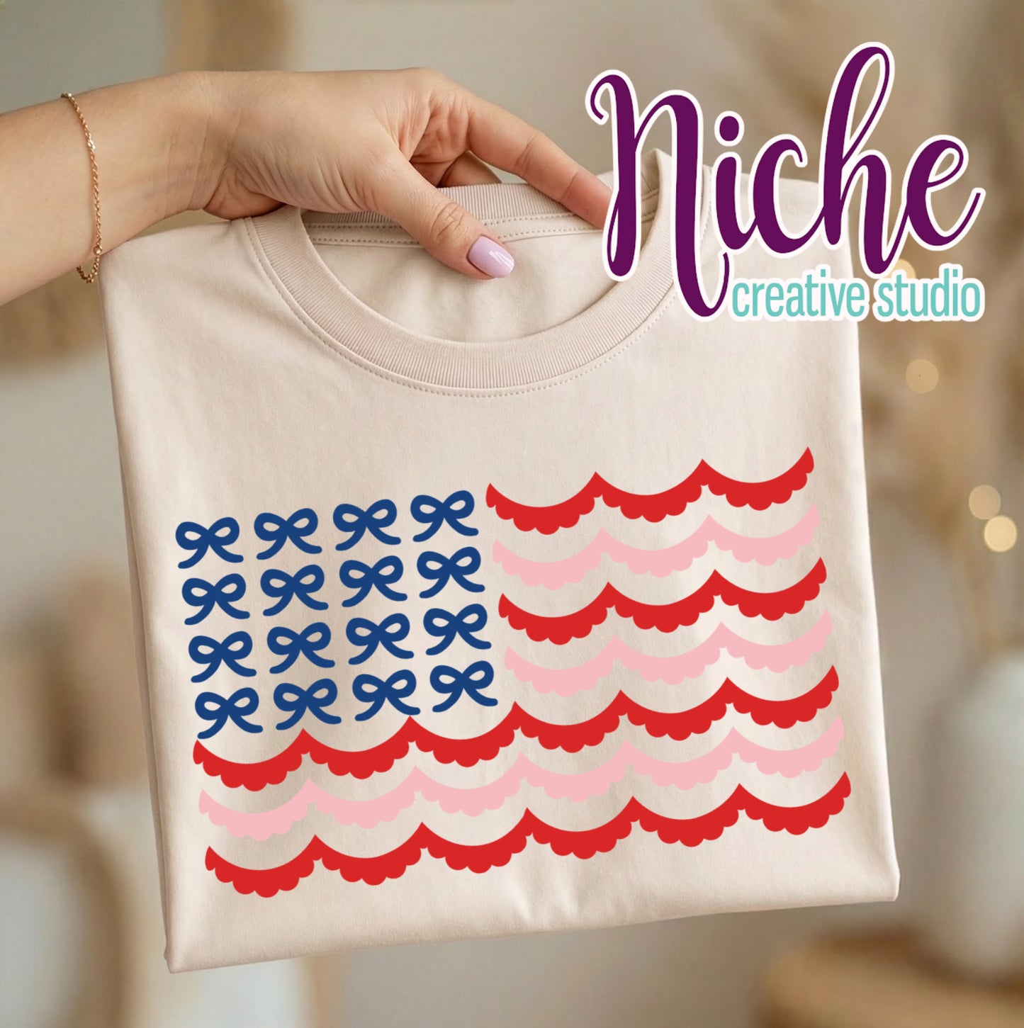 -FOU8230 Bow USA Flag Decal