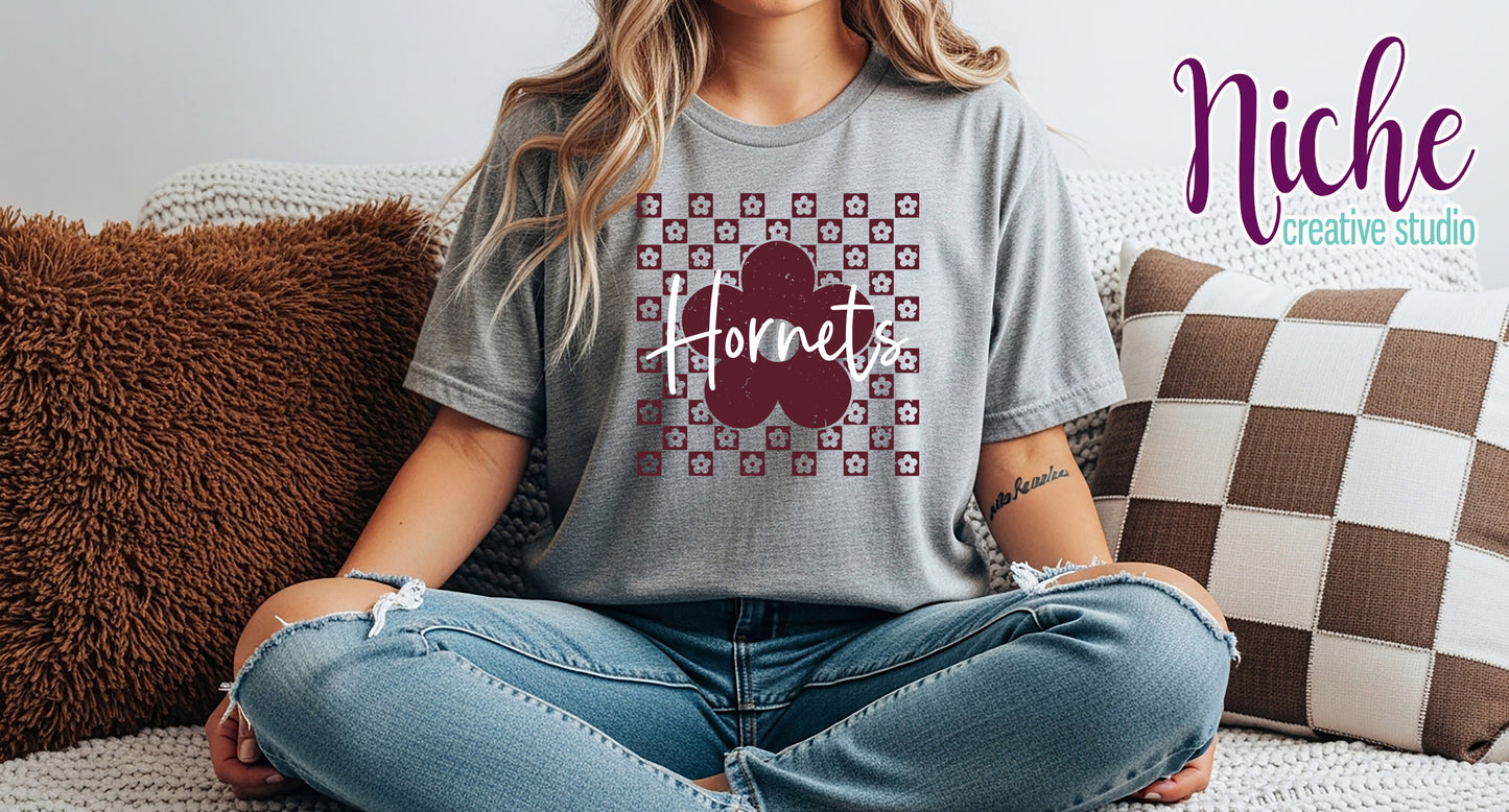 -GRA8396 Checkered Flower Hornets Decal