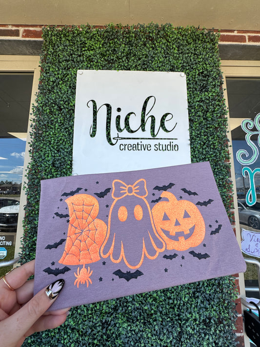 Boo Ghost w/Bats Glitter Puff Decal
