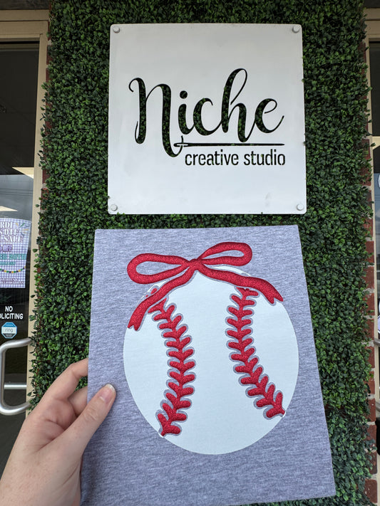 Bow Baseball Puff Decal