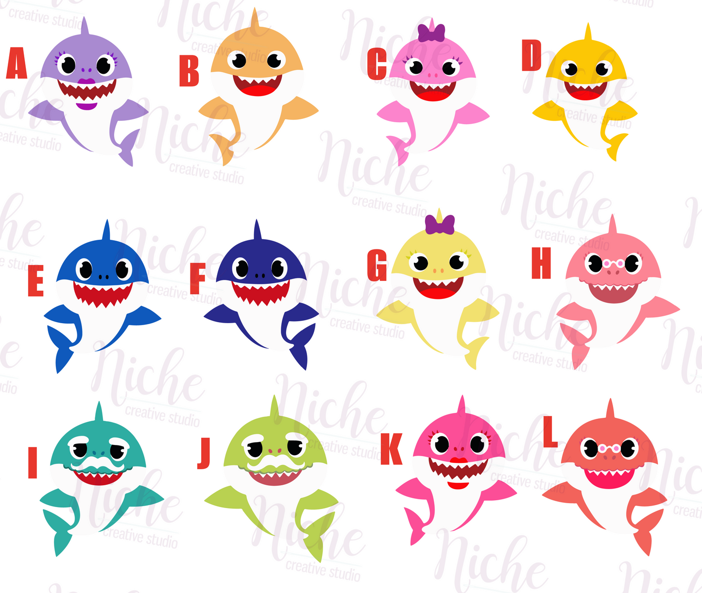 -KID8290 Shark Family Characters Decal