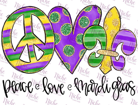 -MAR1108 Peace Love Mardi Gras Decal