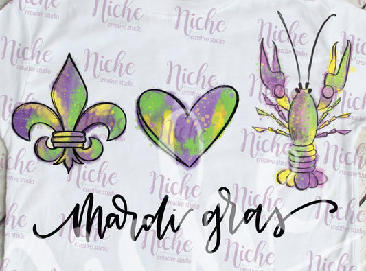 -MAR1274 Peace Love Crawfish Mardi Gras Decal