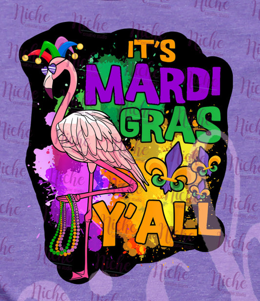 -MAR1283 Mardi Gras Y'all Flamingo Decal
