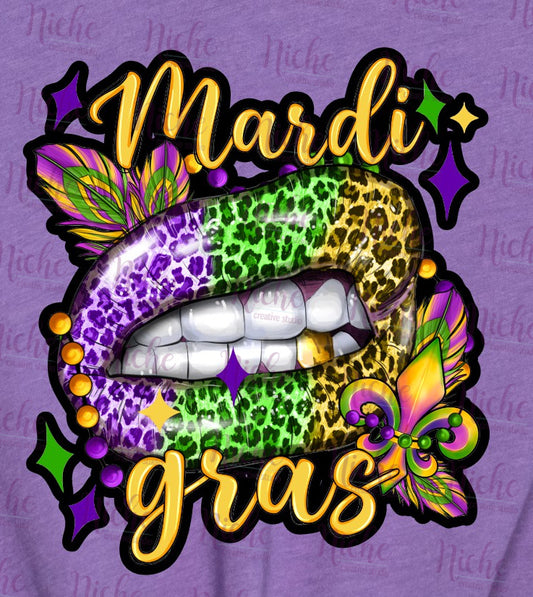 -MAR1290 Mardi Gras Lips Leopard Print Decal