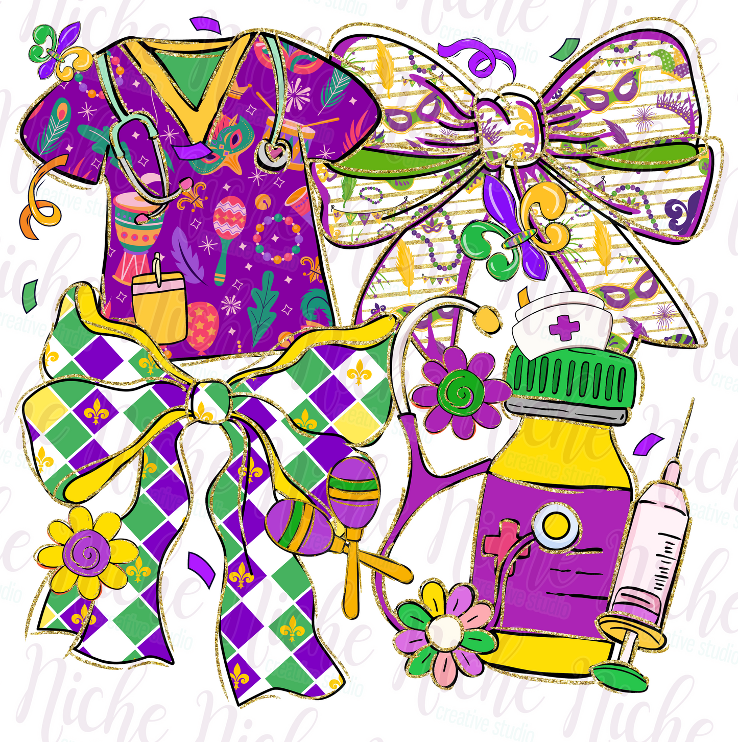 -MAR8462 Mardi Gras Bow Nurse Decal