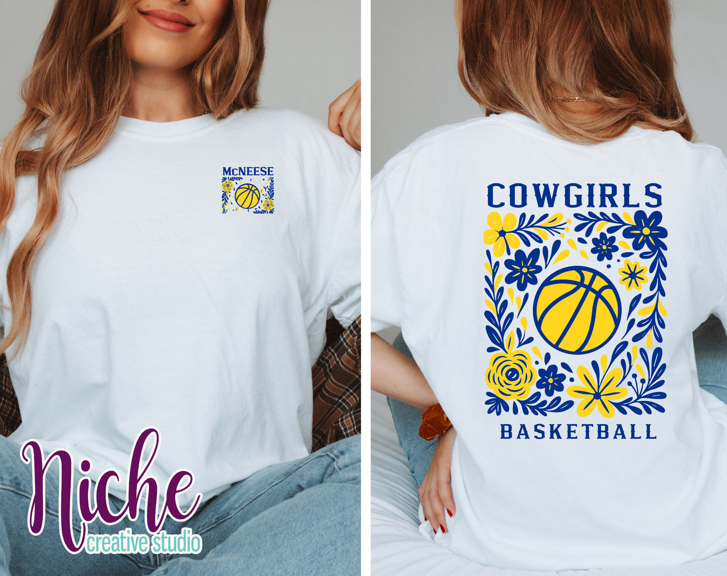 -MCN34202 **Combo** Floral McNeese Cowgirls Basketball Decal