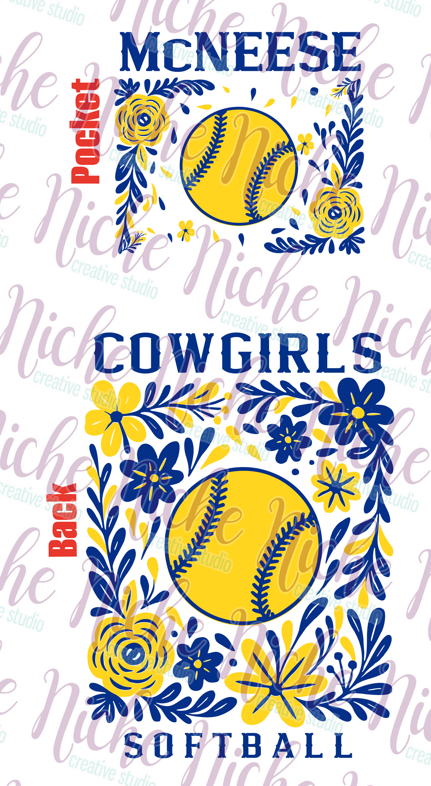-MCN8437 **Combo** Floral Softball McNeese Cowgirls Decal