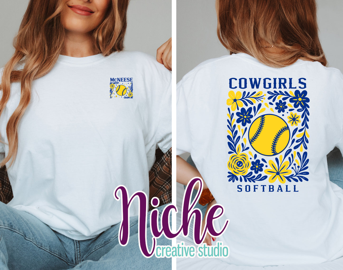 -MCN8437 **Combo** Floral Softball McNeese Cowgirls Decal