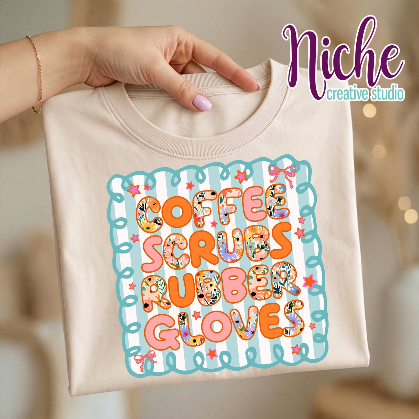 -MED8564 Coffee, Scrubs, and Rubber Gloves Decal