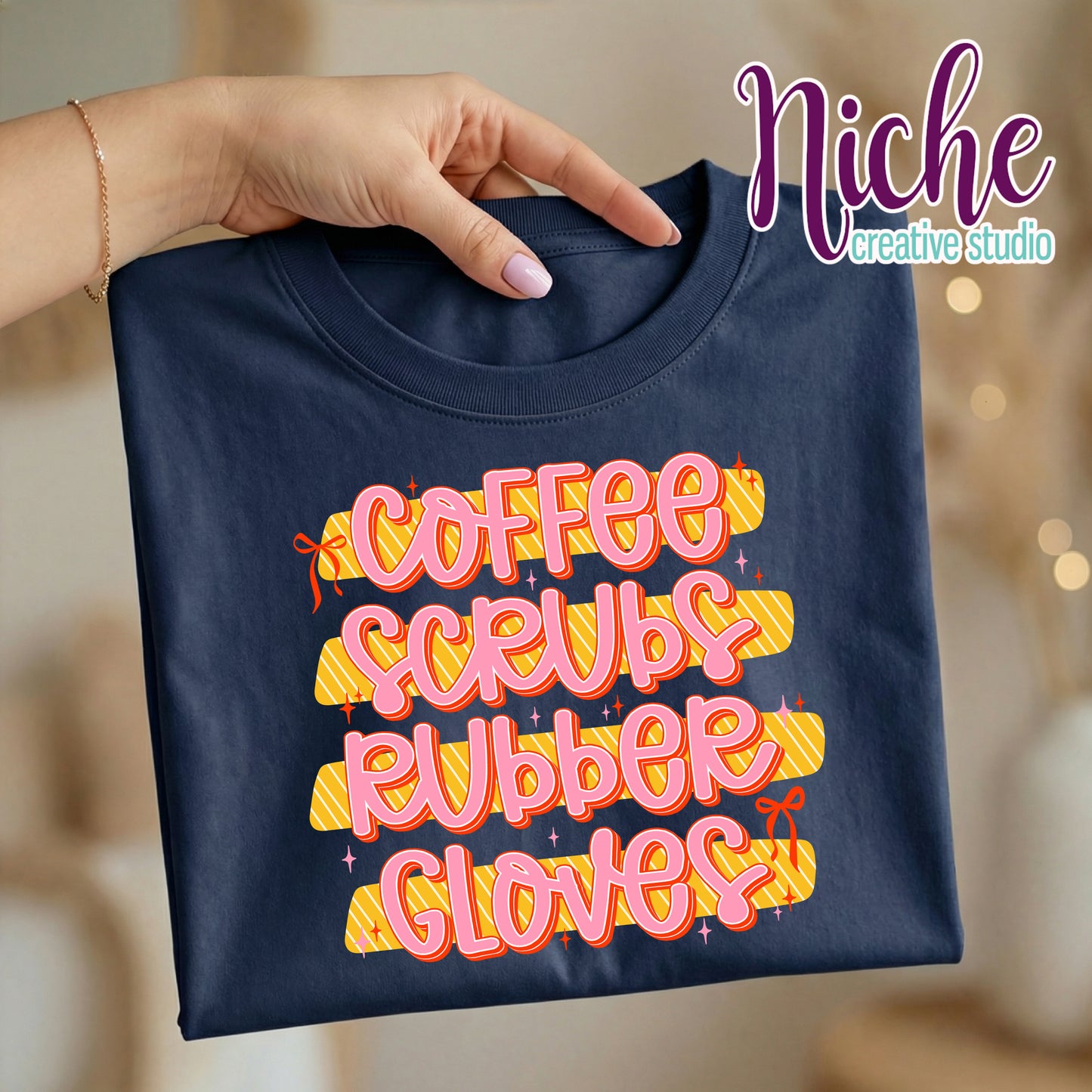 -MED8564 Coffee, Scrubs, and Rubber Gloves Decal