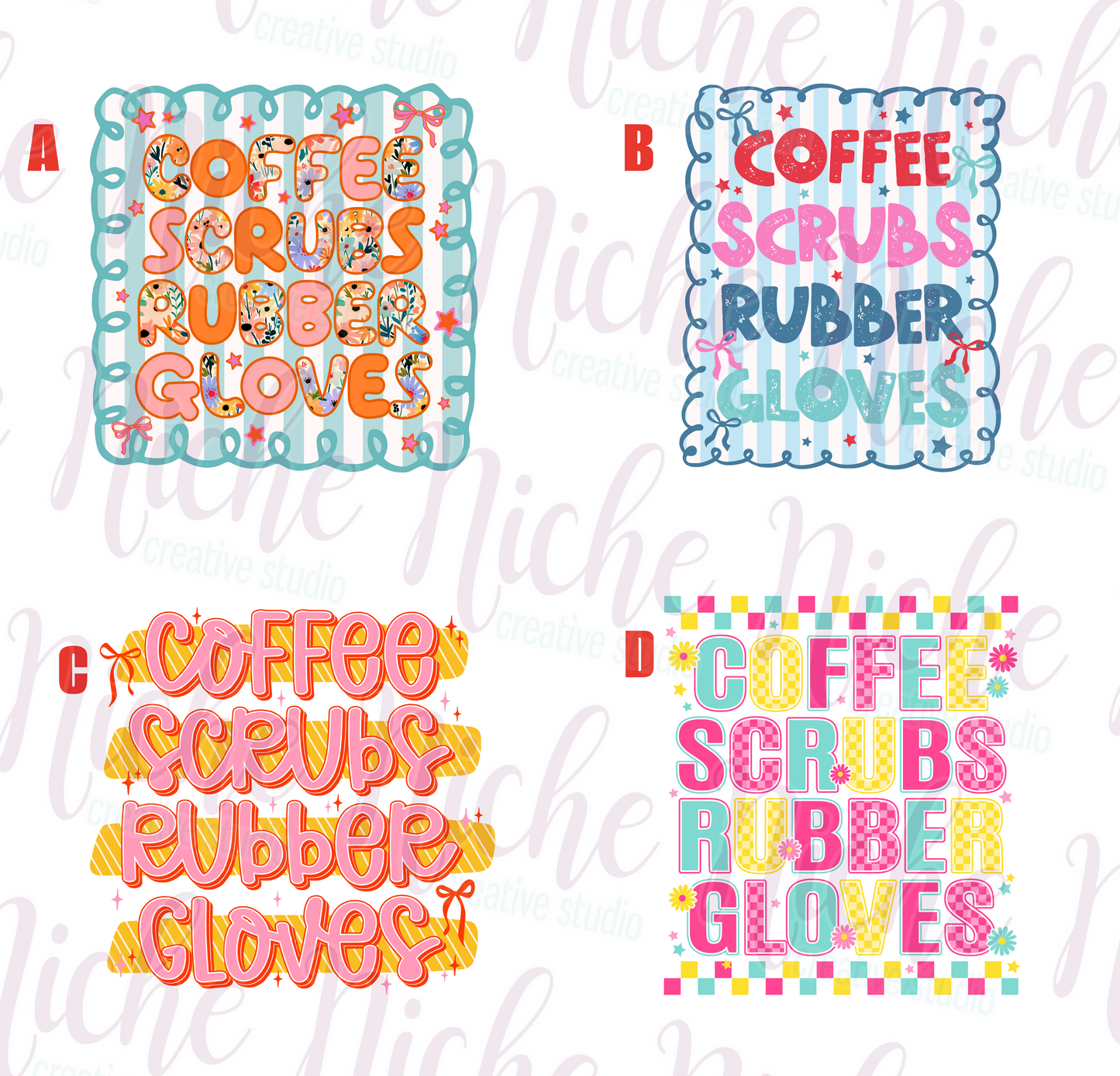-MED8564 Coffee, Scrubs, and Rubber Gloves Decal